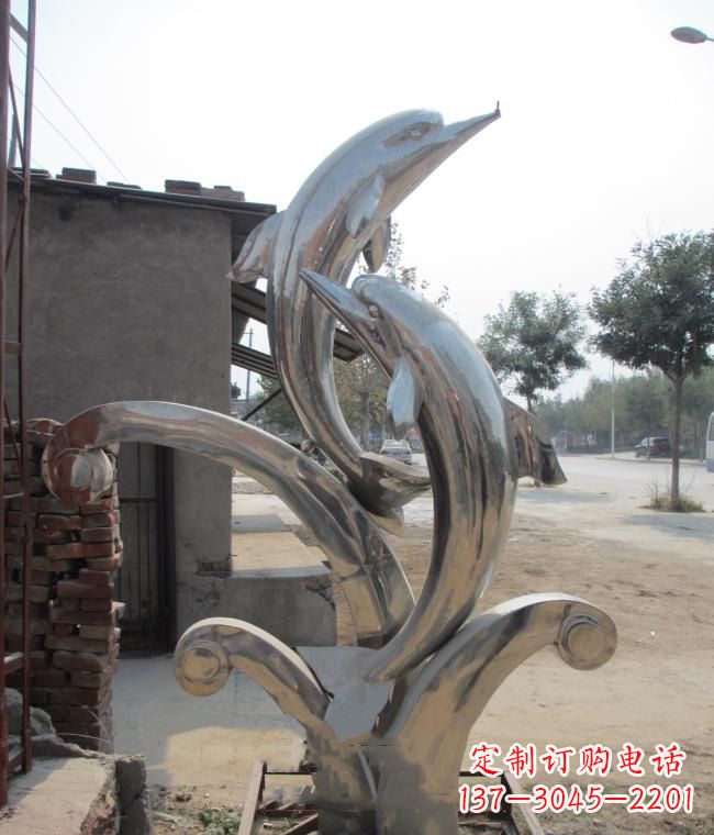 济南倾情展示——室外可靠不锈钢海豚雕塑