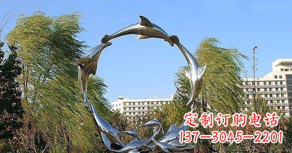 济南华丽精致的不锈钢海豚雕塑