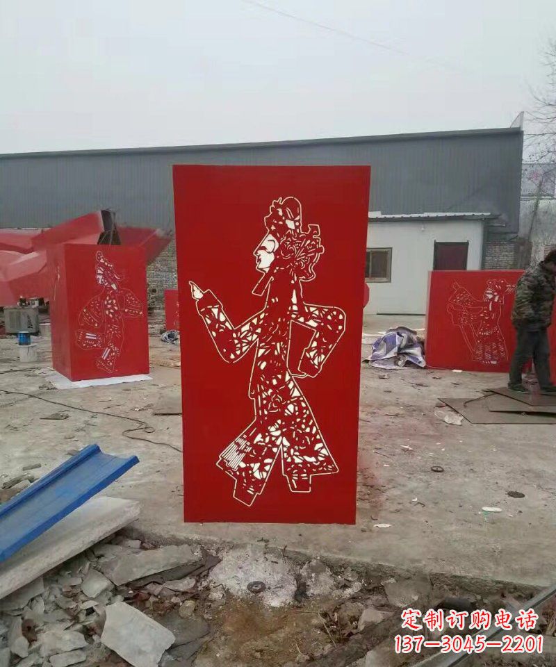 济南不锈钢灯罩皮影戏人物雕塑