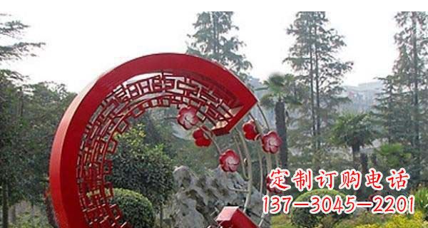 济南灵动奔放的不锈钢和梅花圆环雕塑