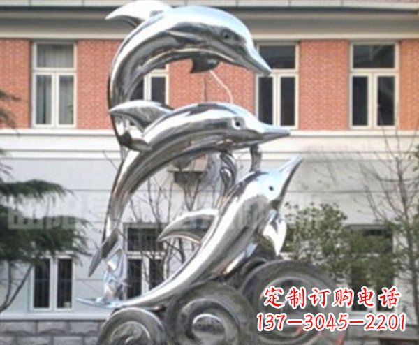 济南跳跃海豚海浪不锈钢雕塑