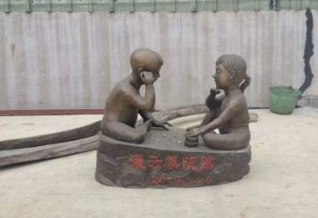 济南精美儿童下棋铜雕