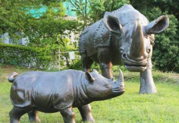 济南犀牛铜雕-公园园林草坪室内外装饰雕塑