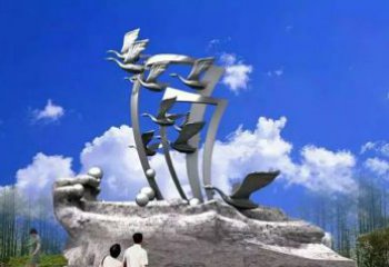 济南艺术家手工制作的不锈钢飞翔天鹅雕塑