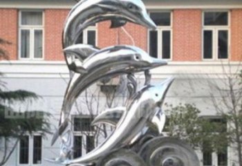 济南跳跃海豚海浪不锈钢雕塑