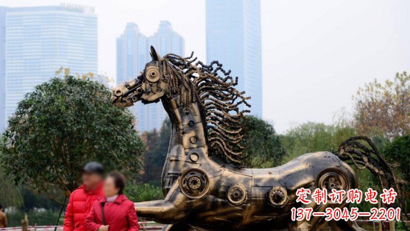 济南公园抽象机械马动物铜雕