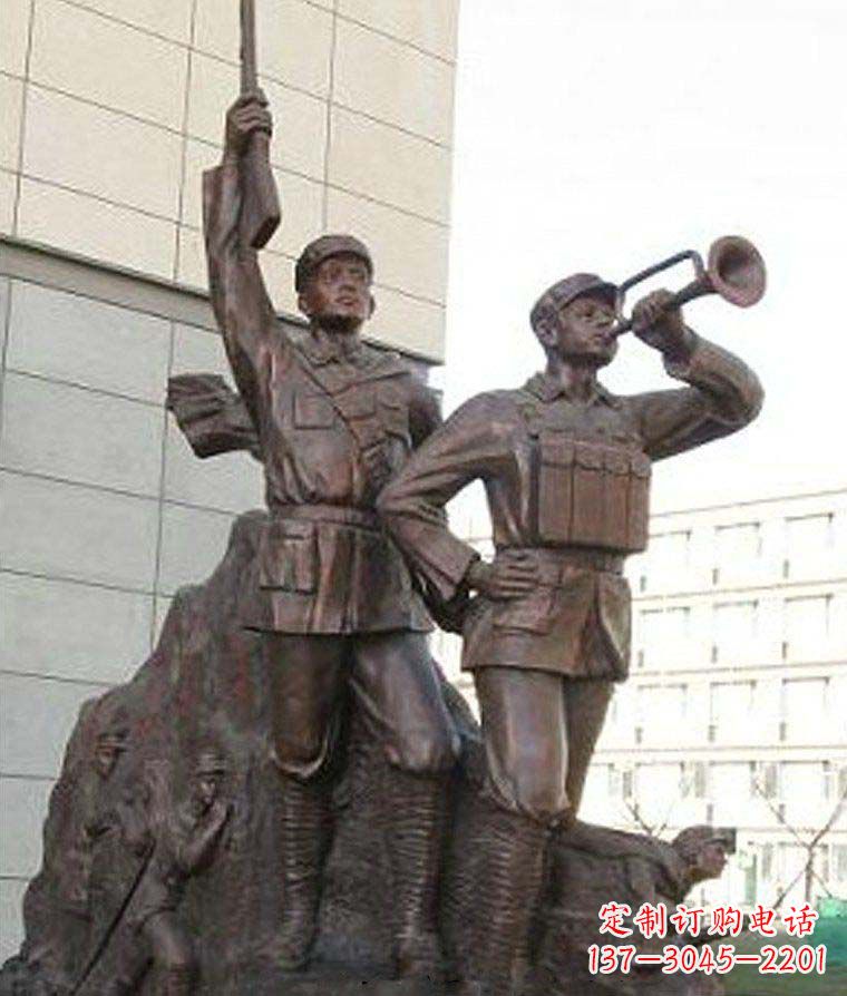 济南革命精神熠熠冲锋号铜雕