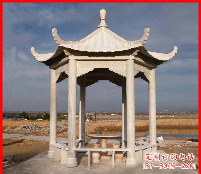 济南公园大理石六角石雕凉亭 (2)