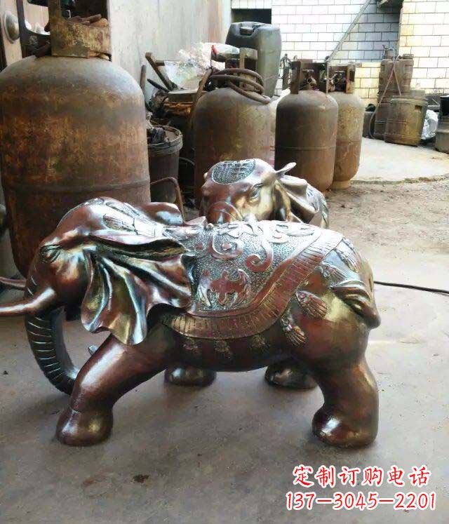 济南公园大象招财动物铜雕 (2)