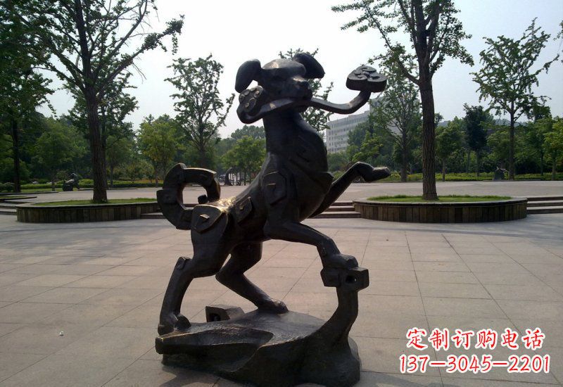 济南公园动物如意小狗铜雕