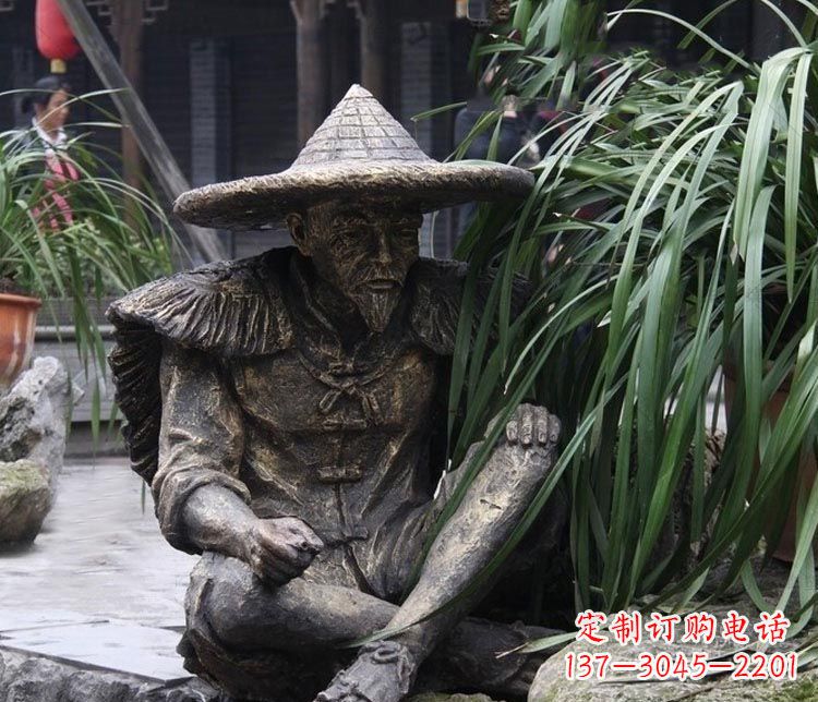 济南中领雕塑定制——古典经典“渔翁”铜雕