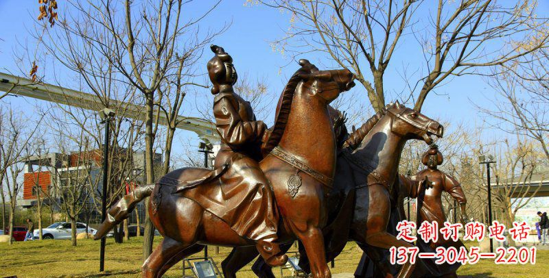济南公园古代女人骑马景观铜雕