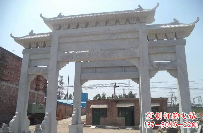 济南公园汉白玉三门牌坊石雕