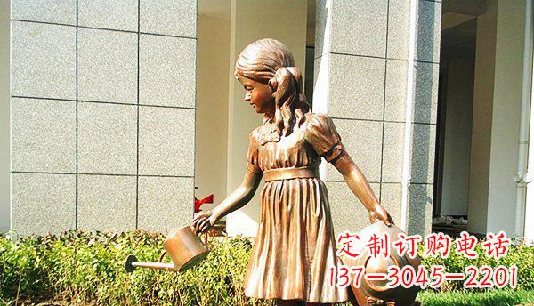 济南可爱的公园小女孩铜雕