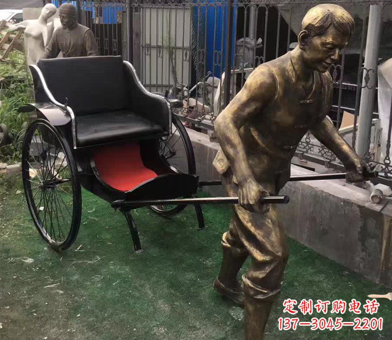 济南精美铜雕车夫人物雕塑