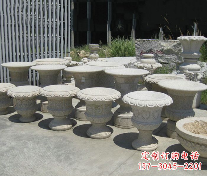 济南大理石花盆石雕艺术品
