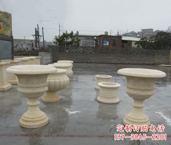 济南完美绽放——大理石花盆石雕