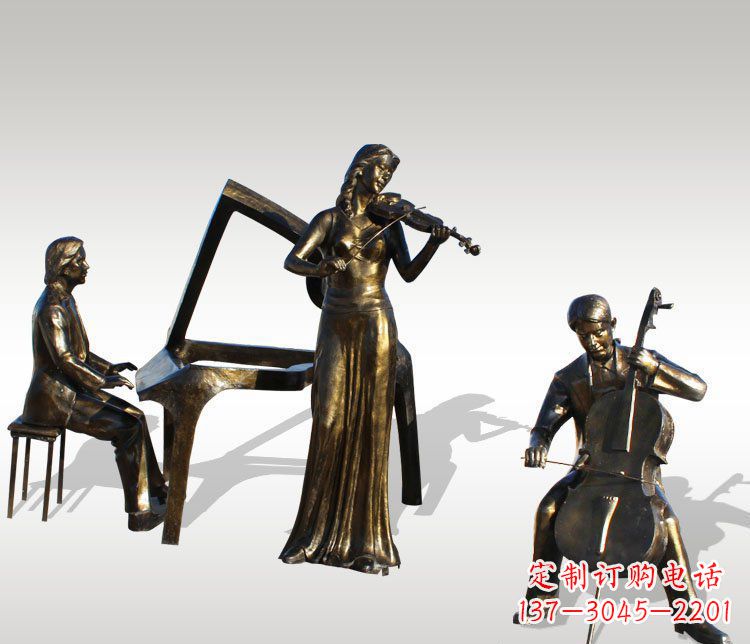 济南公园景观钢琴拉小提琴人物铜雕