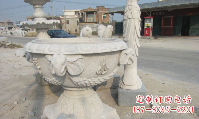 济南公园景观象头石雕水缸