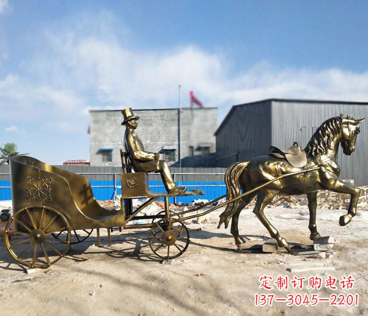 济南公园景观坐着马车的人物铜雕