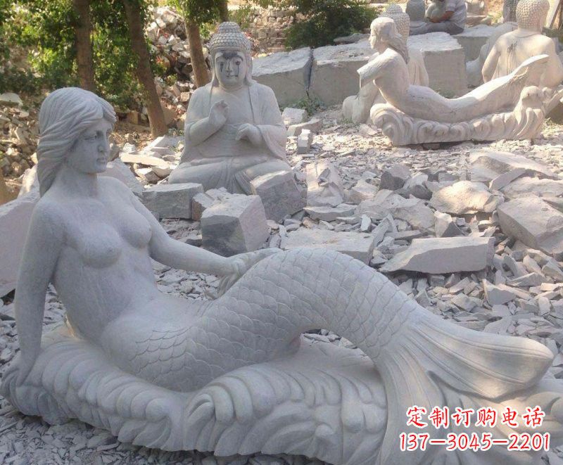 济南艺术精美美人鱼石雕