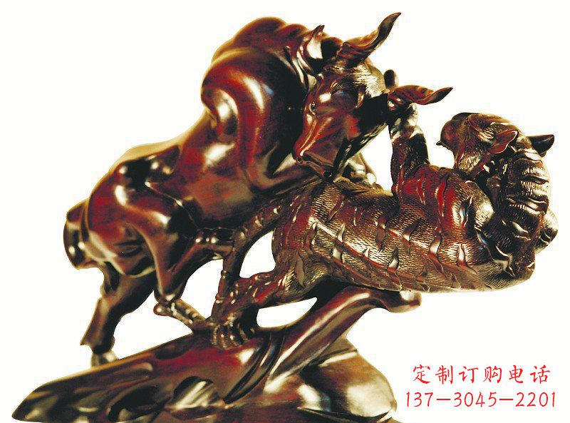 济南公园老虎和牛动物景观铜雕
