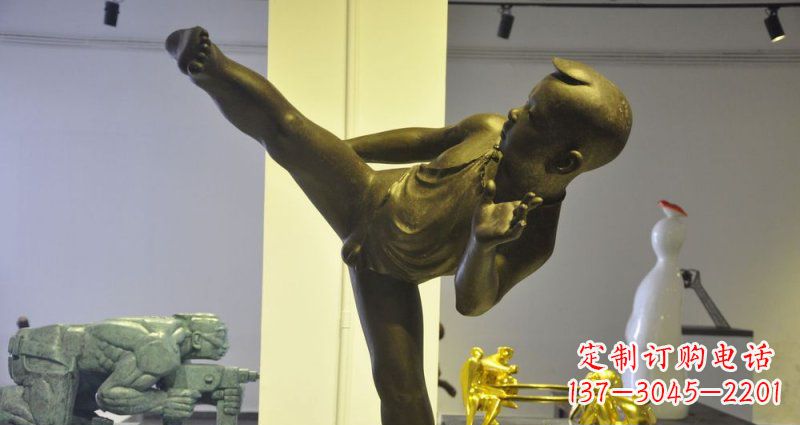 济南领雕塑男孩练功夫铜雕