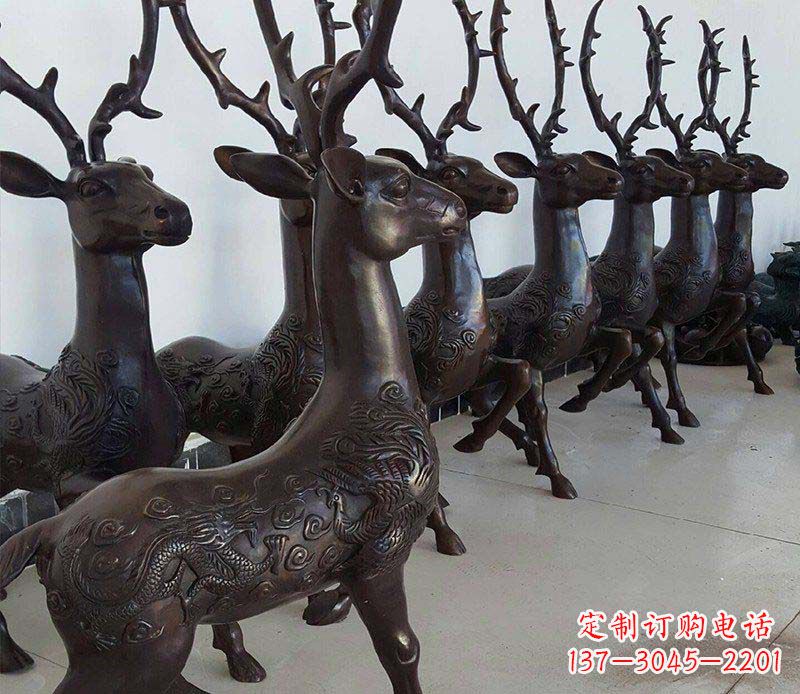 济南公园龙凤浮雕梅花鹿动物铜雕