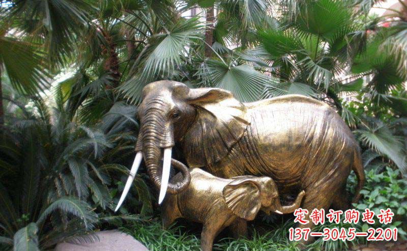 济南公园母子大象动物铜雕