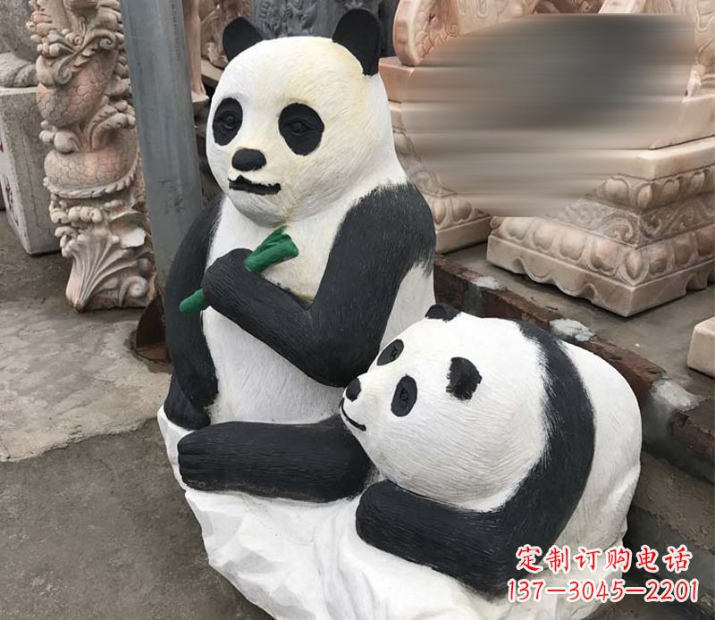 济南领雕塑——公园母子熊猫石雕