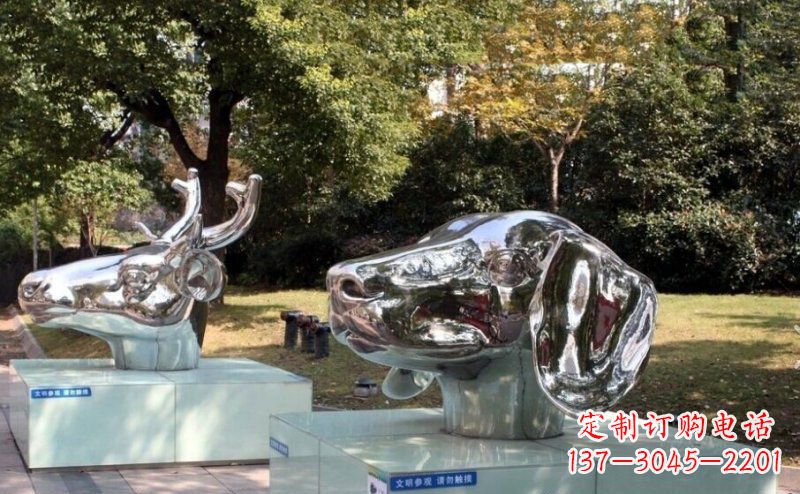 济南公园十二生肖头像不锈钢雕塑