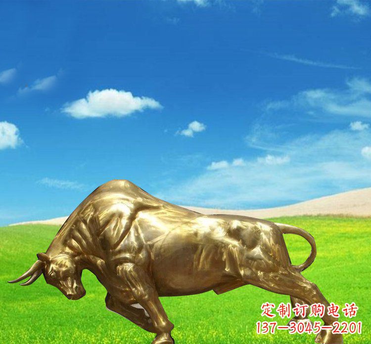 济南公园铜雕贴金黄牛动物雕塑