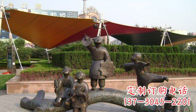 济南公园小孩放风筝景观铜雕
