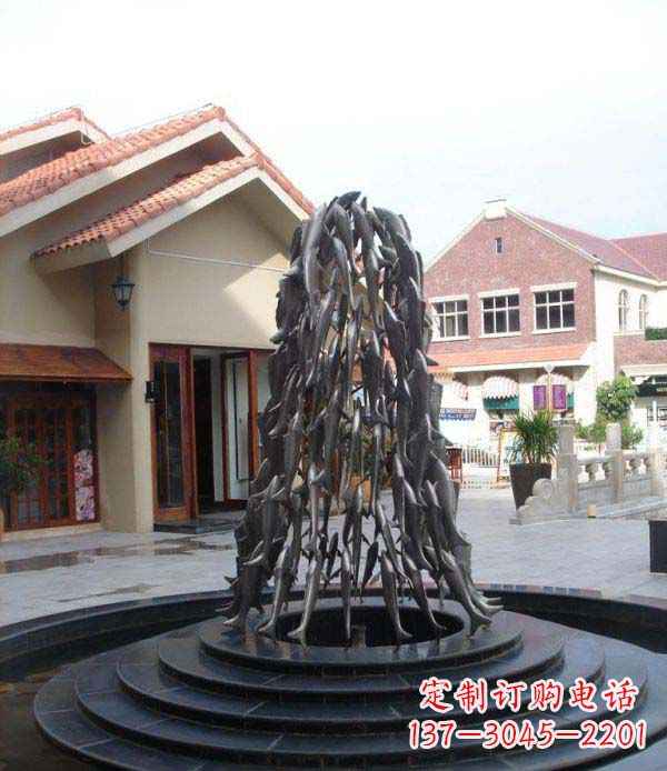 济南欢乐鱼群,喷泉铜雕