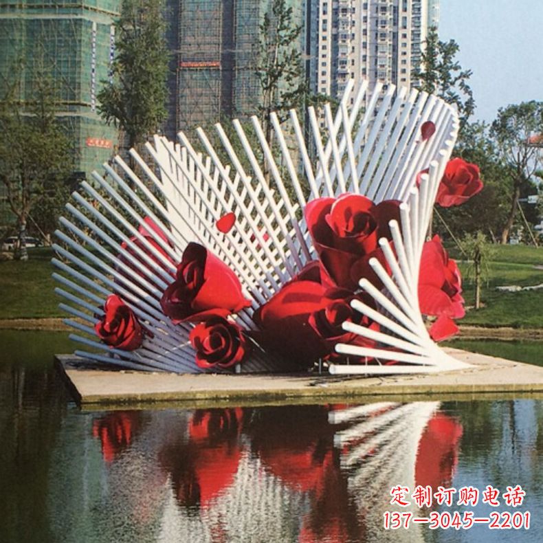 济南玫瑰之美，不锈钢艺术雕塑