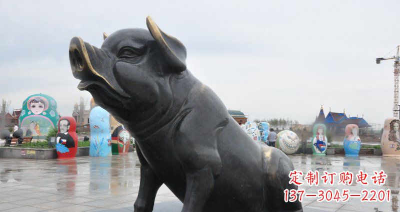济南公园猪动物铜雕 (3)