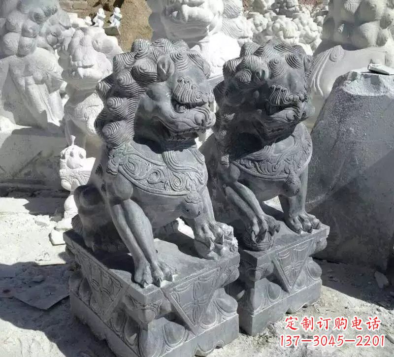 济南古代青石狮子雕塑