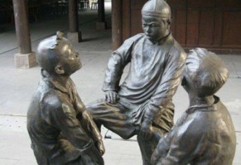 济南铜雕男孩斗鸡小品雕塑