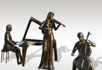 济南公园景观钢琴拉小提琴人物铜雕