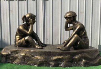 济南儿童雕塑-铜雕下棋展示精美的艺术