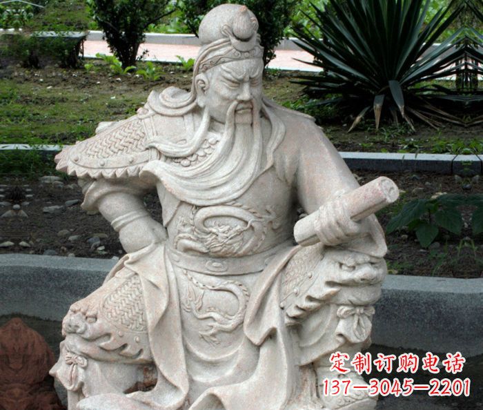济南古代人物关公看书石雕