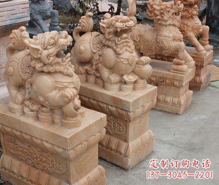 济南中领雕塑-古代神兽晚霞红貔貅石雕