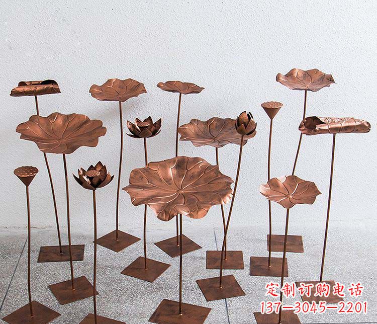 济南古铜色荷花摆件不锈钢雕塑