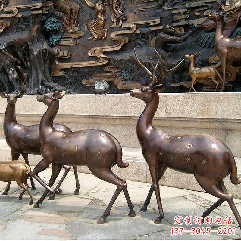 济南古铜色梅花鹿铜雕精美塑型