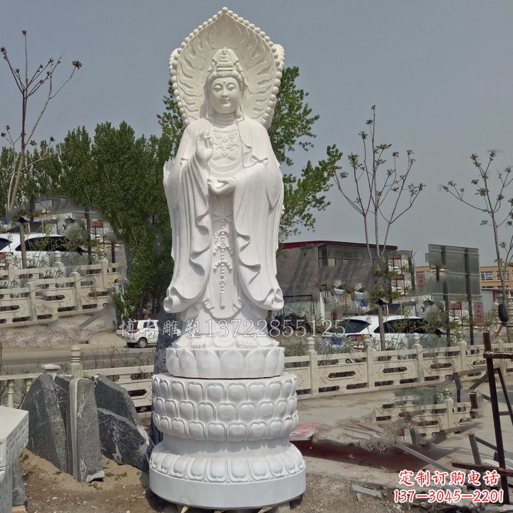 济南观音菩萨汉白玉石精美雕塑