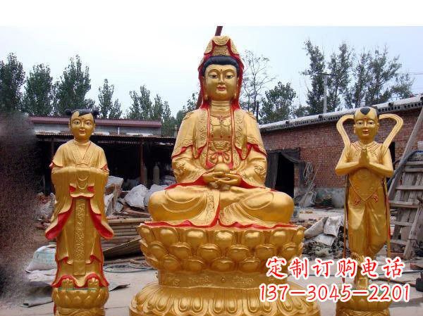 济南财运旺旺，观音童子龙女铜雕