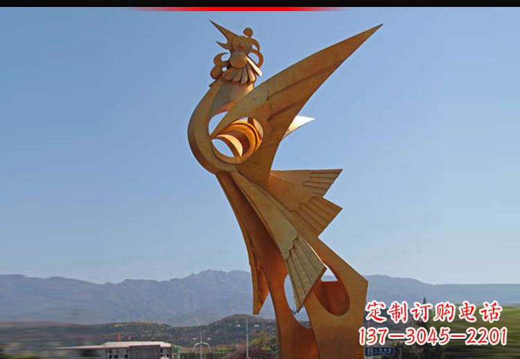 济南广场不锈钢抽象凤凰雕塑11