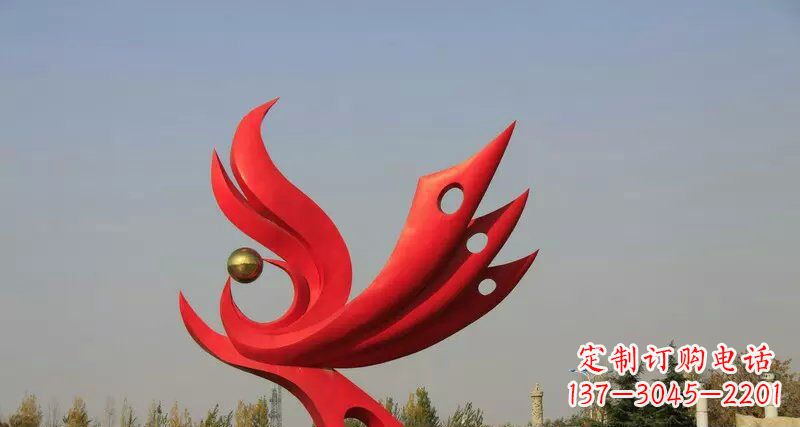 济南广场不锈钢抽象凤凰凤临宝地雕塑