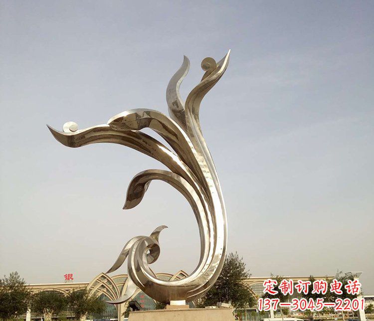 济南中国传统图案雕刻定制——高端不锈钢抽象金凤凰雕塑