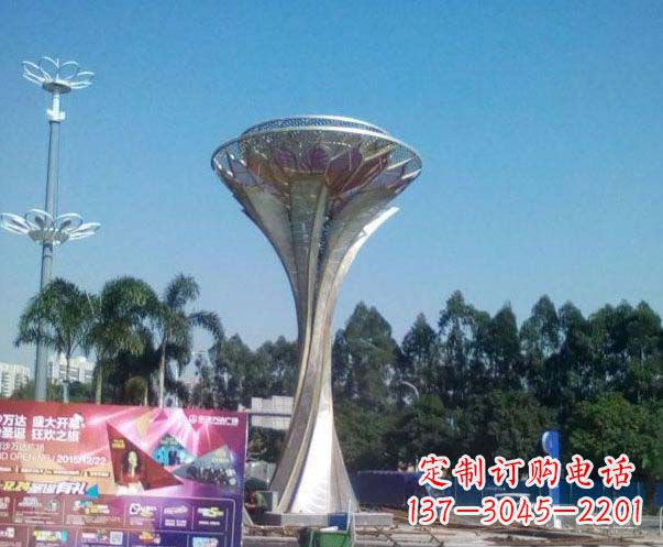 济南精美大型不锈钢抽象莲花雕塑